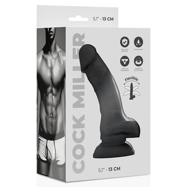 Dildo Silicone Memória Articulável Cock Miller Preto 11x3cm
