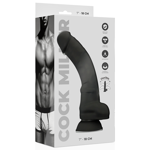 Dildo Silicone Memória Articulável Cock Miller Preto 15x3.3cm